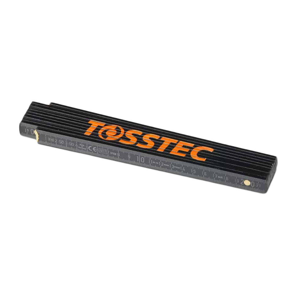 Meterstab mit TOSSTEC Logo in schwarz orange
