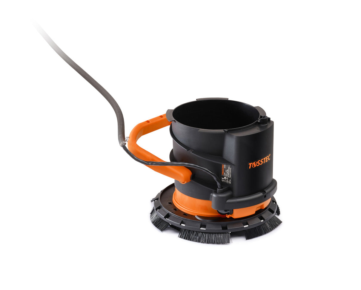 Der TOSSTEC Biopoolroboter TT-SR als Handgerät ohne Filterung rechte Seite Typschild ohne Schwimmer